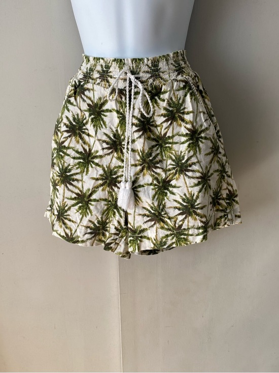 BRIGGS Pants - BRIGGS Palm Print Drawstring Shorts — Cream & Olive